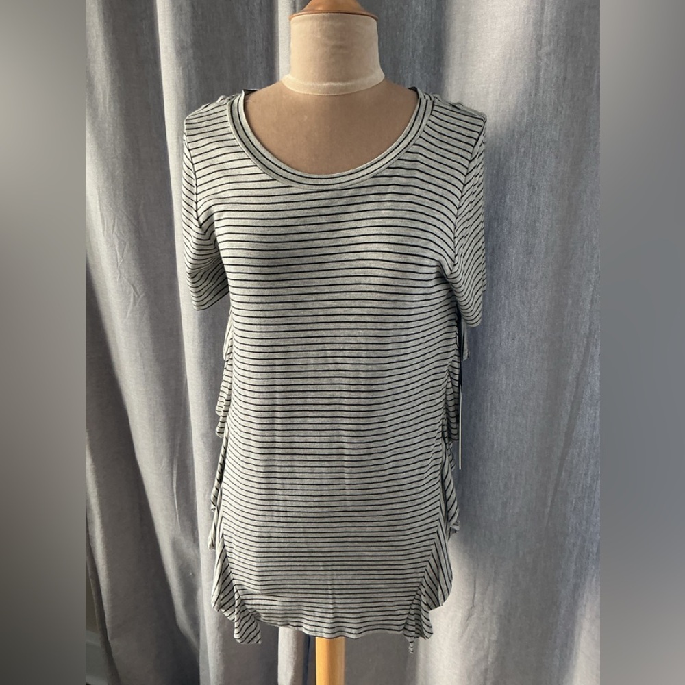 NWT Grey with Black Stripes Ruffled Top